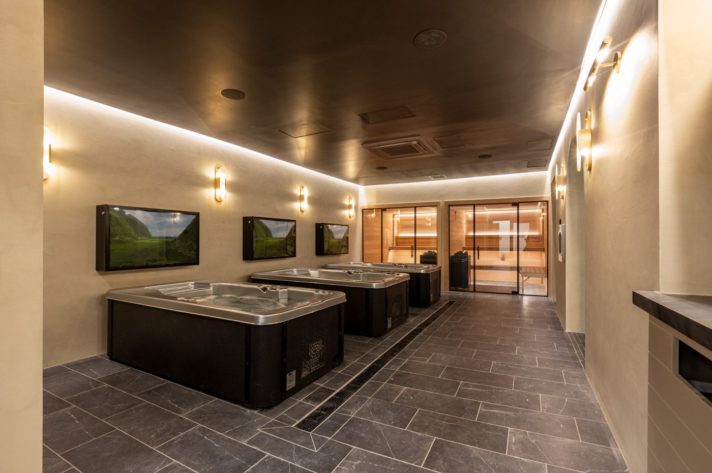 After: finished recovery spa with cold plunges and saunas