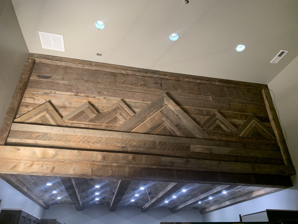 Reclaimed wood mountain feature wall
